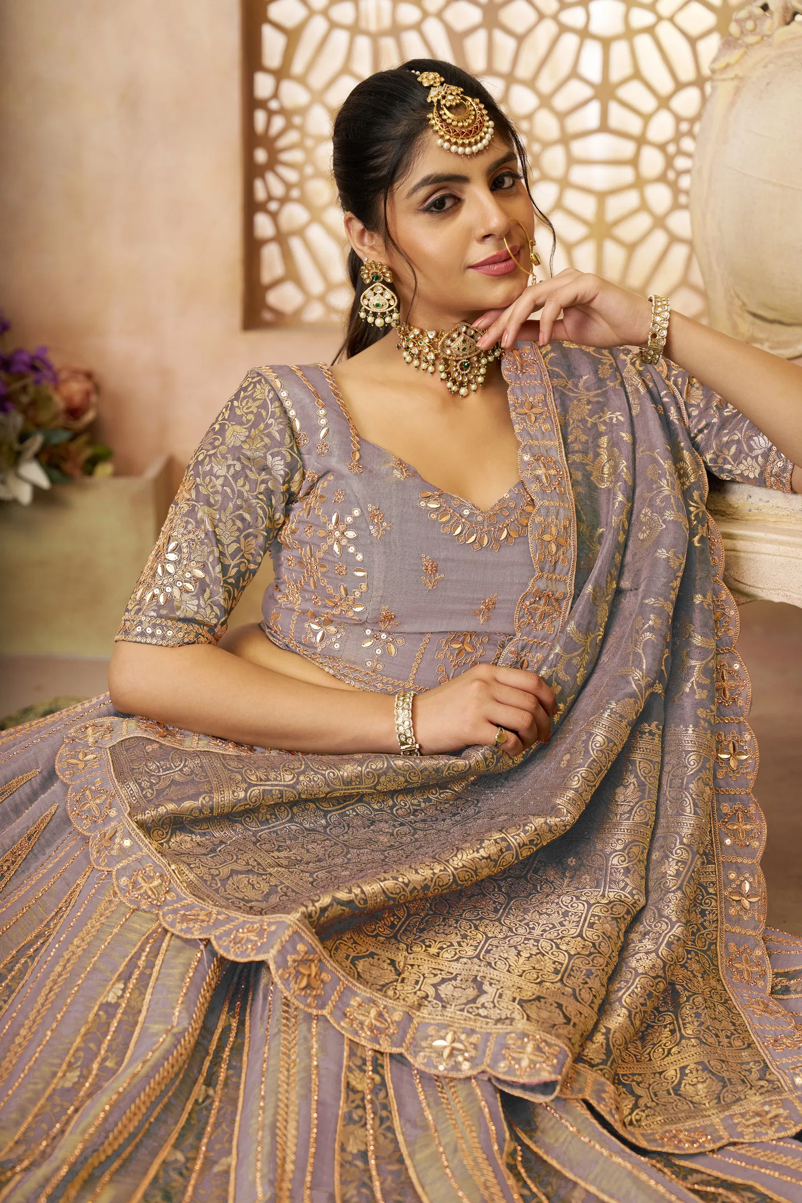 Kf 61 Onion Net And Tissue Bridal Lehenga Wholesale Market In Surat With Price